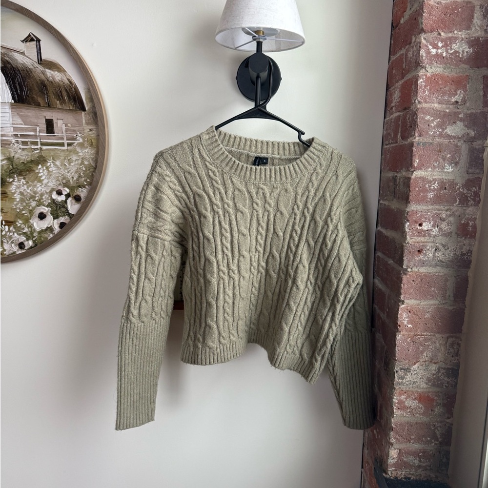 moon & madison Cable Knit Sweater - Sage